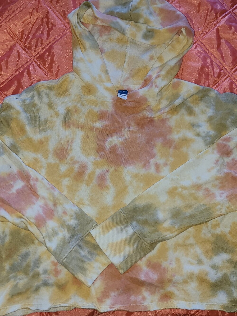 Kids Old Navy Tie-Dye Hooded Pullover Sweatshirt - Yellow & SalmoN - Size XL